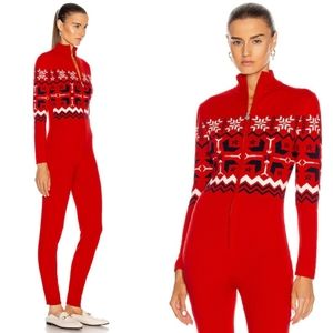 PERFECT MOMENT Nordic Jumpsuit Merino Wool Red Ski Fair Isle sz M NEW